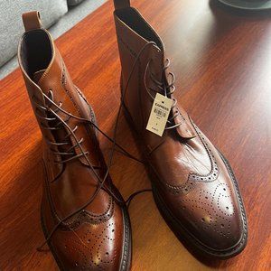 New Men's Brown Leather Wingtip Express Boots